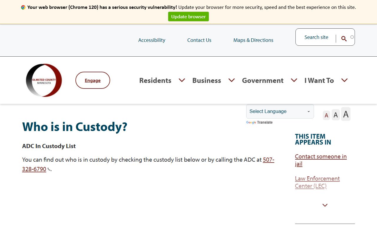 Olmsted County who is in custody page for jail roster search